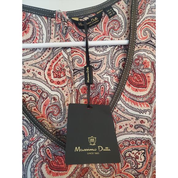 Massimo Dutti Silk Paisley Sheath Dress with Faux Leather Trim Size 10 NWT - Picture 5 of 6